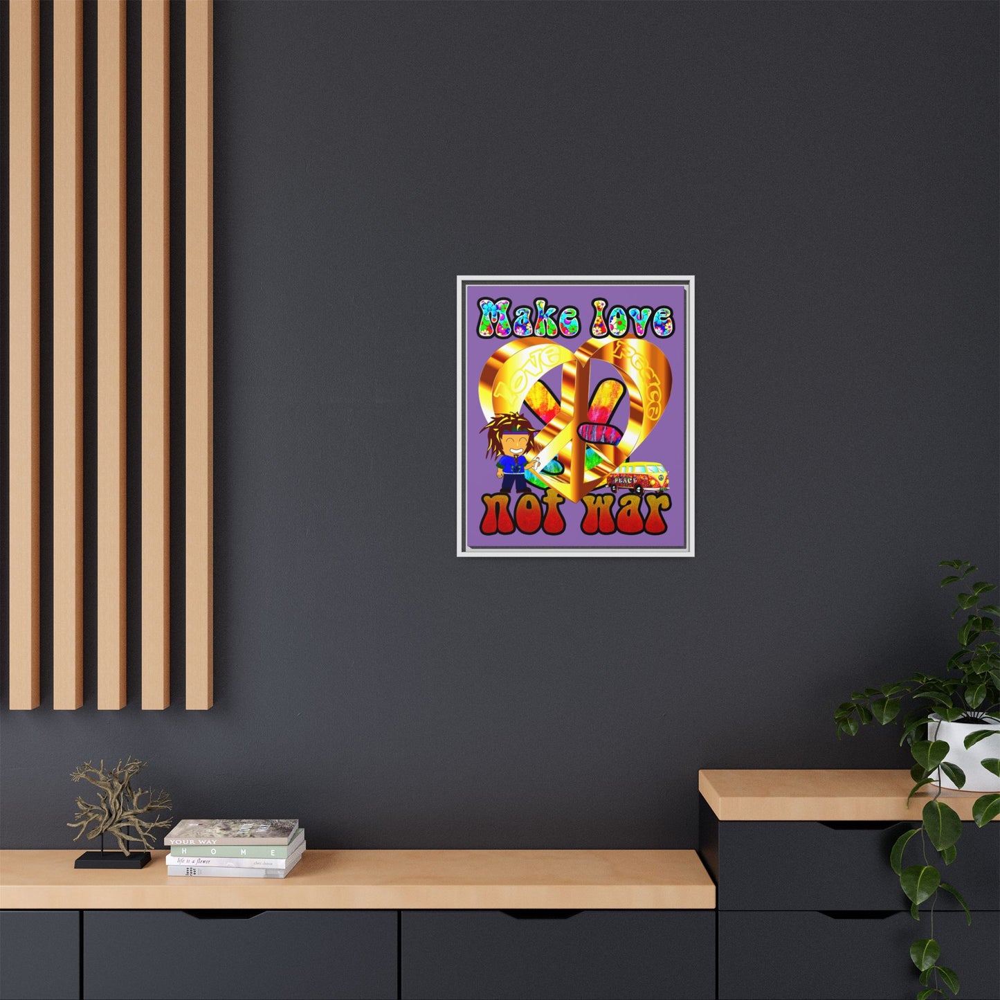 love peace - framed canvas art (light purple)