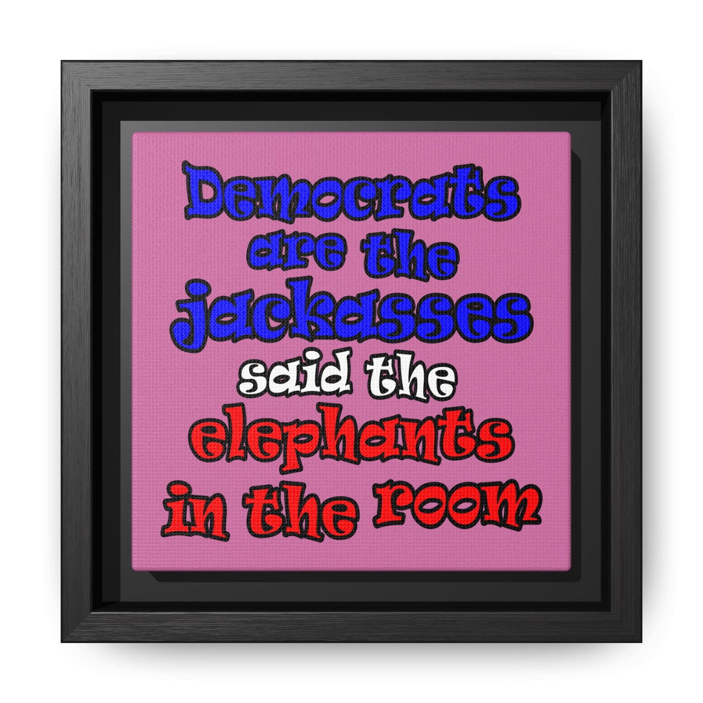 donkeys and elephants - framed canvas art (light pink)