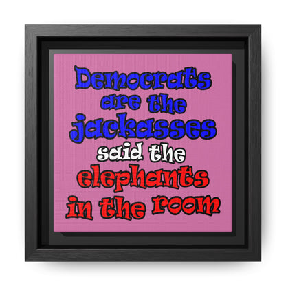 donkeys and elephants - framed canvas art (light pink)
