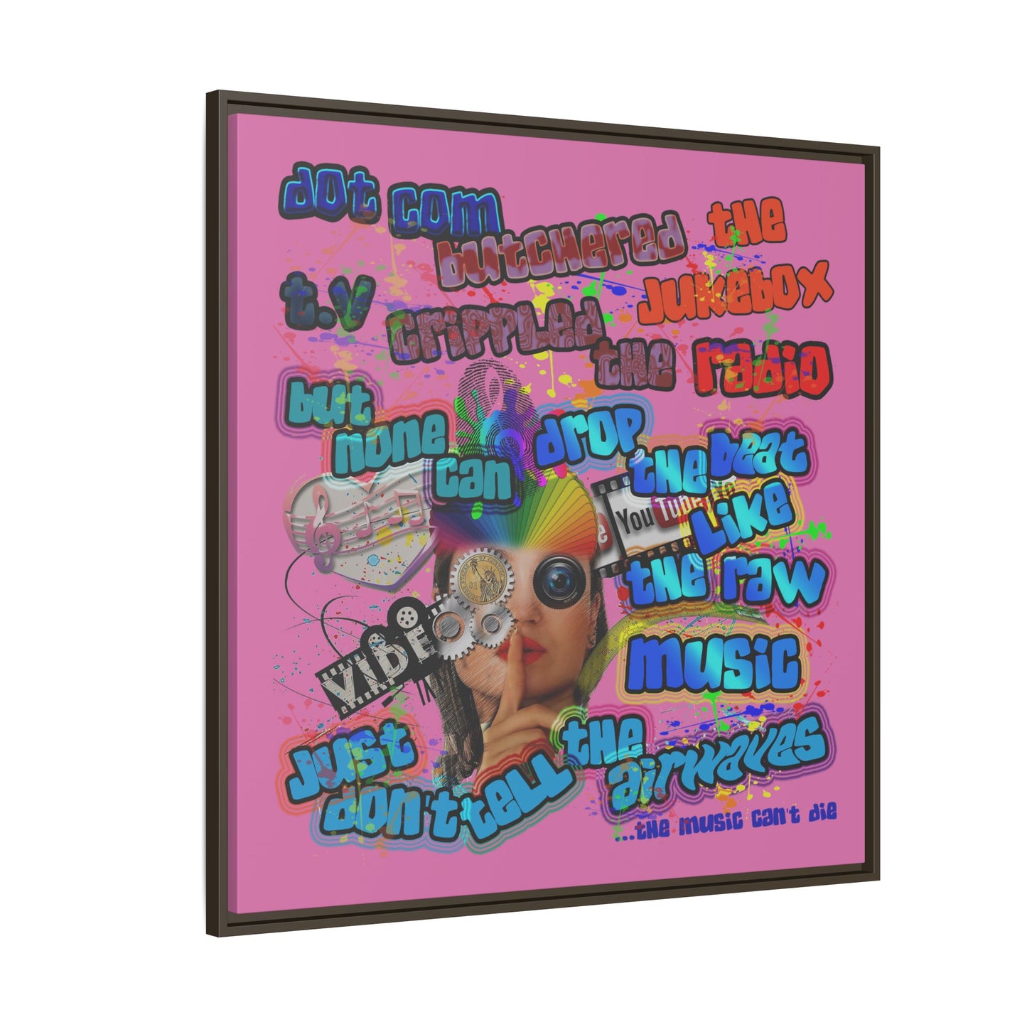 drop the beat - framed canvas art (light pink)