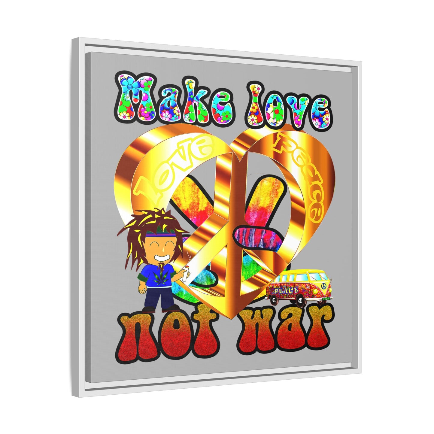 love peace - framed canvas art (light grey)