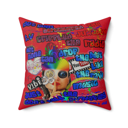 drop the beat - Faux Suede Square Pillow - (dark red)
