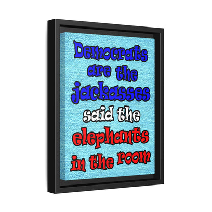 donkeys and elephants - framed canvas art (faded blue)
