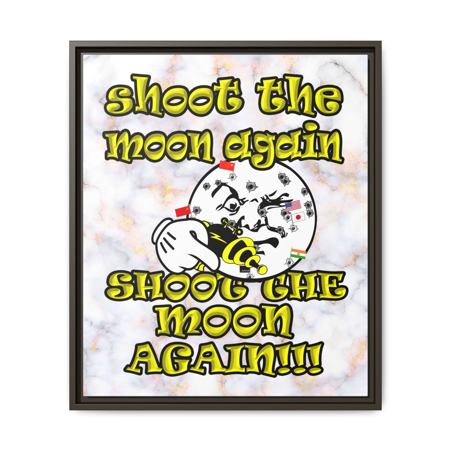 shoot the moon again - framed canvas art (white marble)