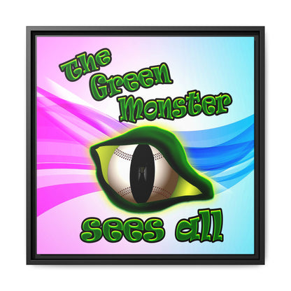 green monster - framed canvas art (light blue-pink wave)