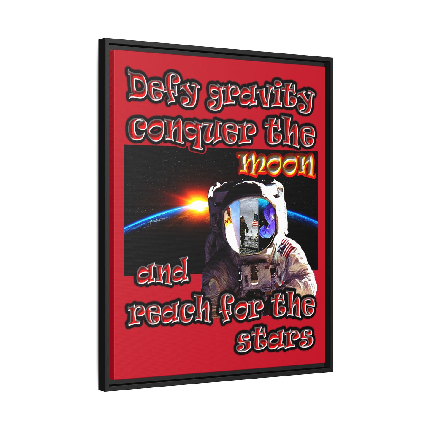 defy conquer reach - framed canvas art (dark red)