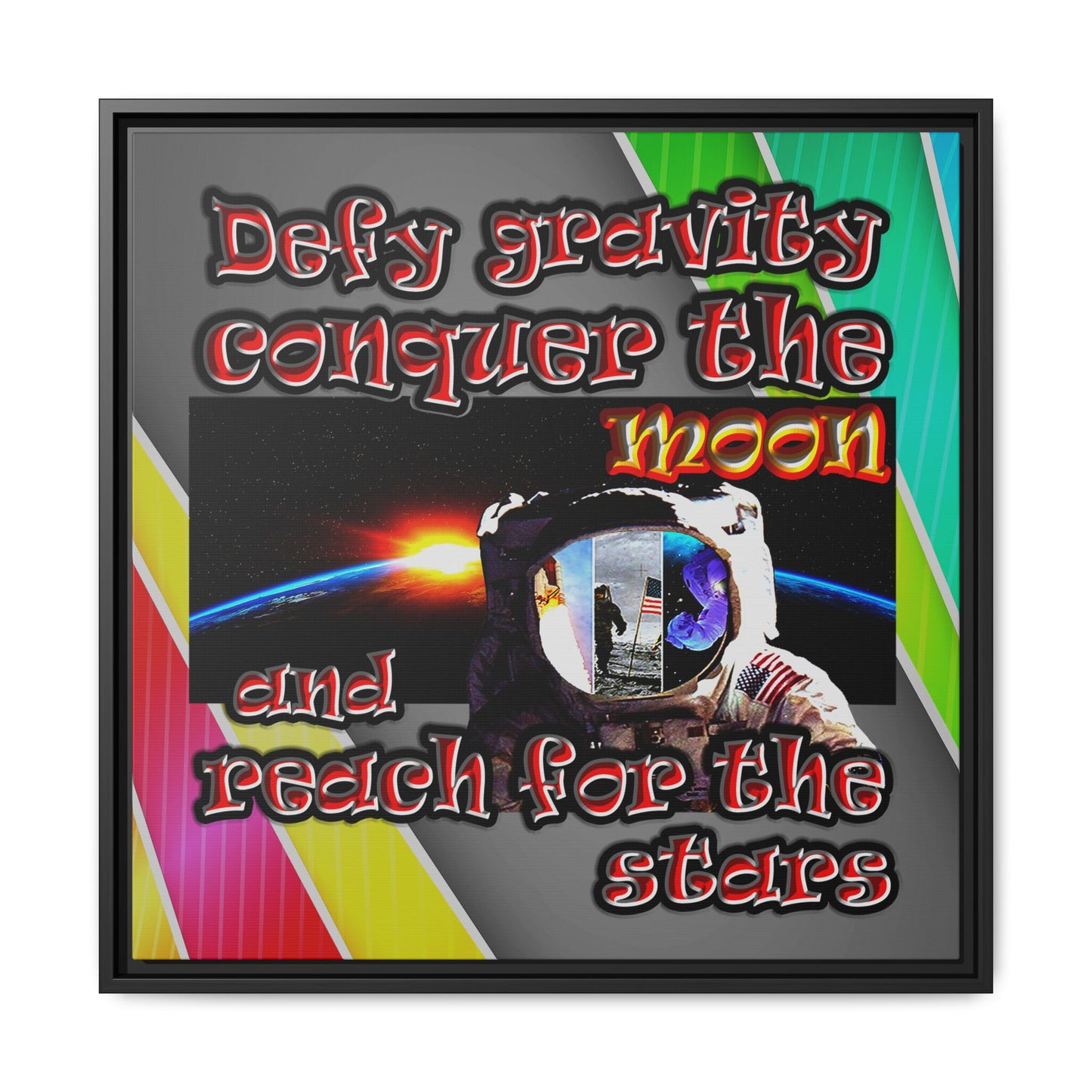 defy conquer reach - framed canvas art (rainbow split)