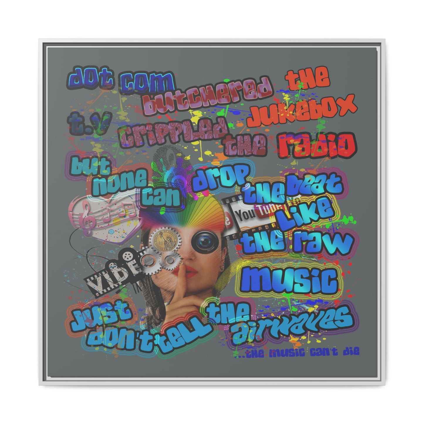 drop the beat - framed canvas art (dark grey)