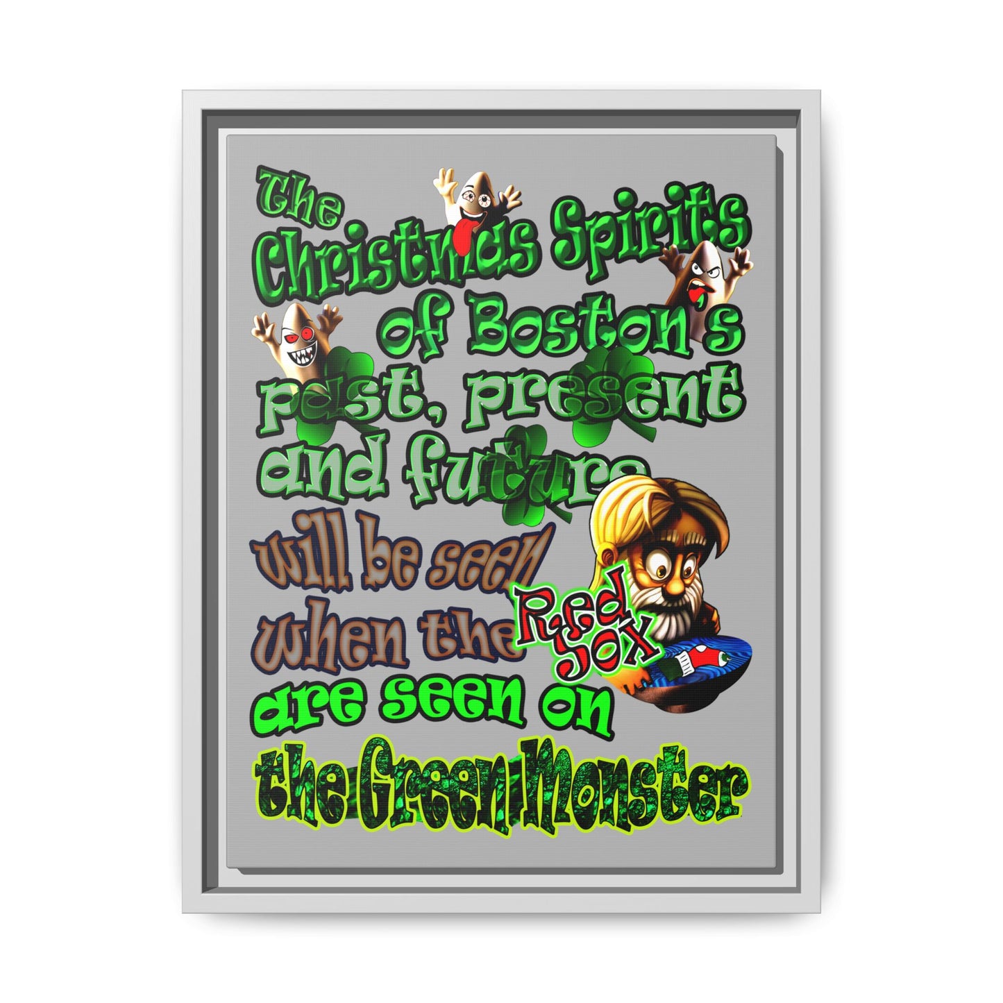 christmas spirits of boston - framed canvas art (light grey)