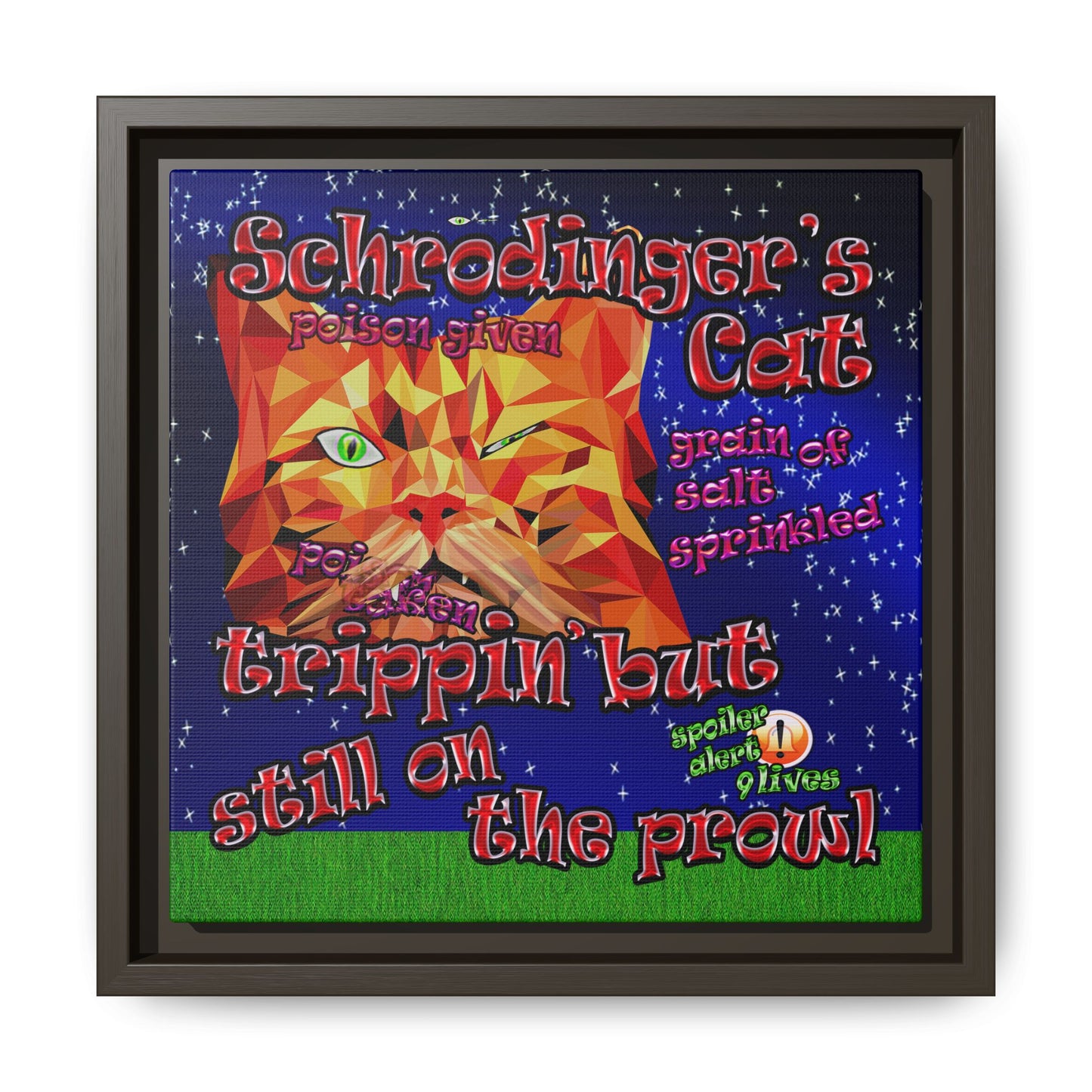 schrodinger's cat - framed canvas art ('snoops' background)