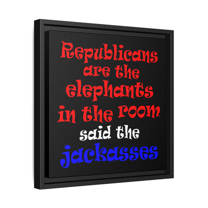 donkeys and elephants - framed canvas art (black)