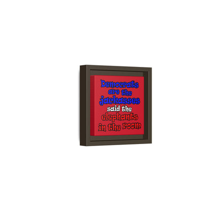 donkeys and elephants - framed canvas art (dark red)