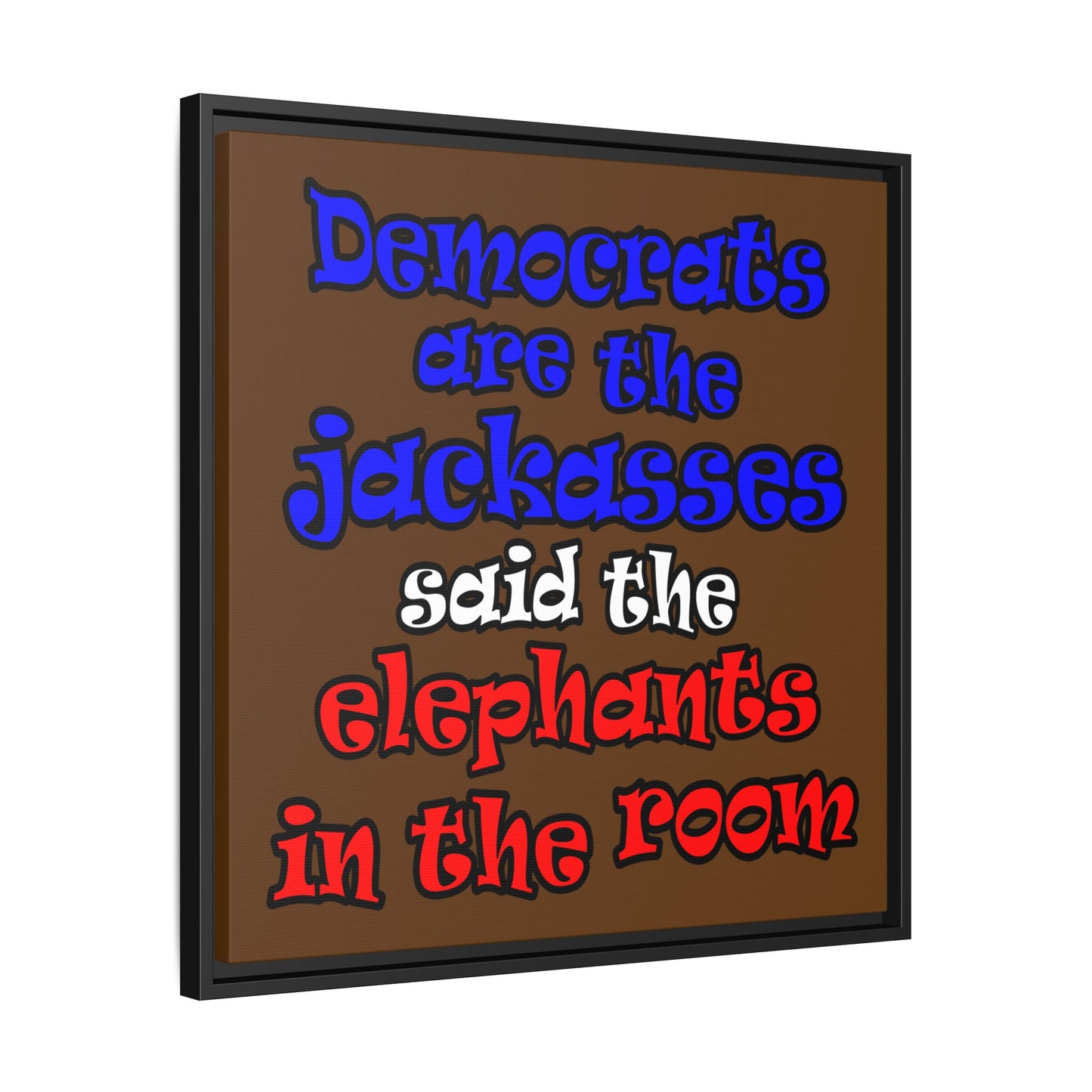 donkeys and elephants - framed canvas art (brown)