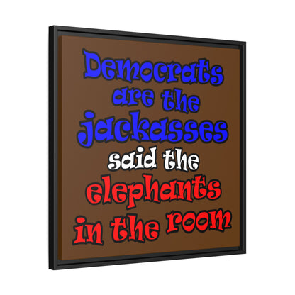donkeys and elephants - framed canvas art (brown)