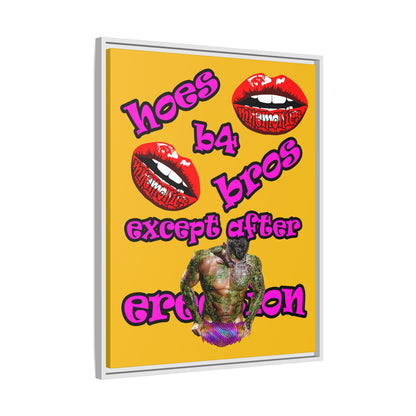 hoes b4 bros - framed canvas art (yellow)