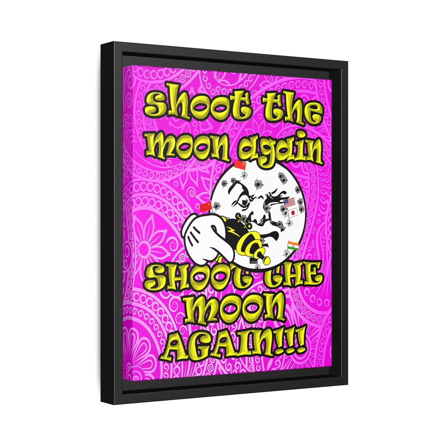 shoot the moon again - framed canvas art (pink swirl)