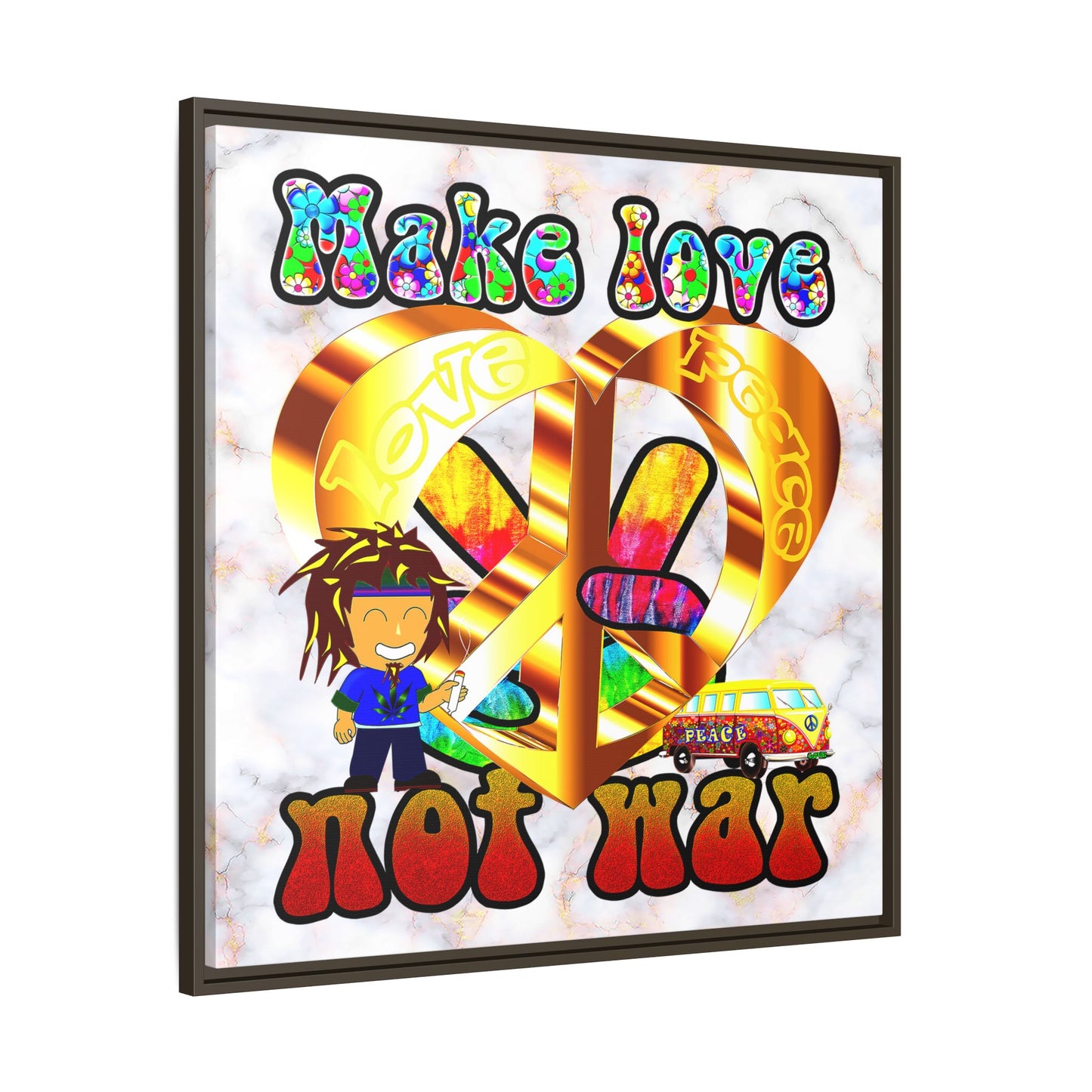 love peace - framed canvas art (white marble)