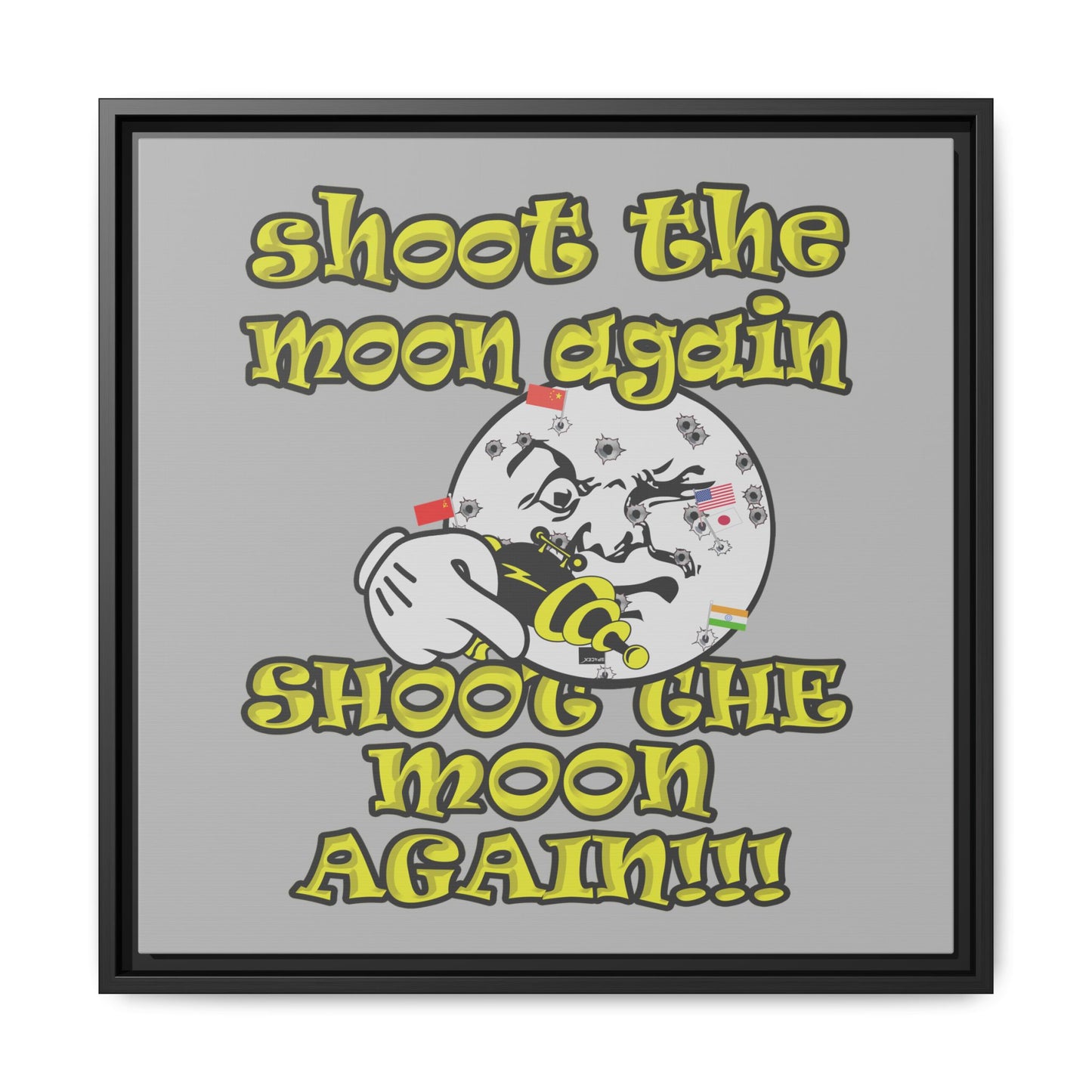 shoot the moon again - framed canvas art (light grey)