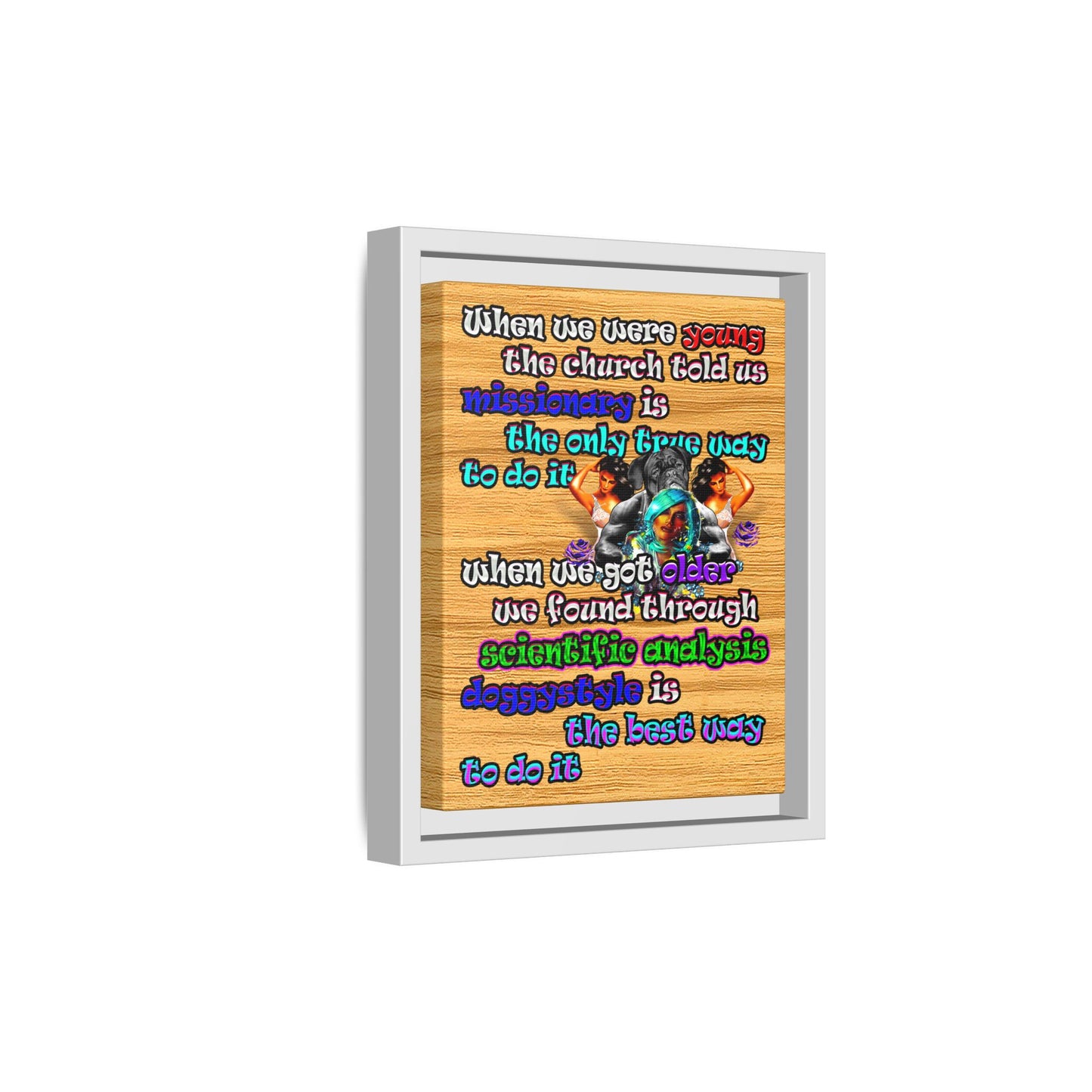 doggystyle - framed canvas art (butterscotch wood finish)