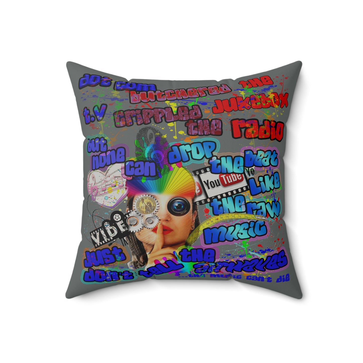 drop the beat - Faux Suede Square Pillow - (dark grey)