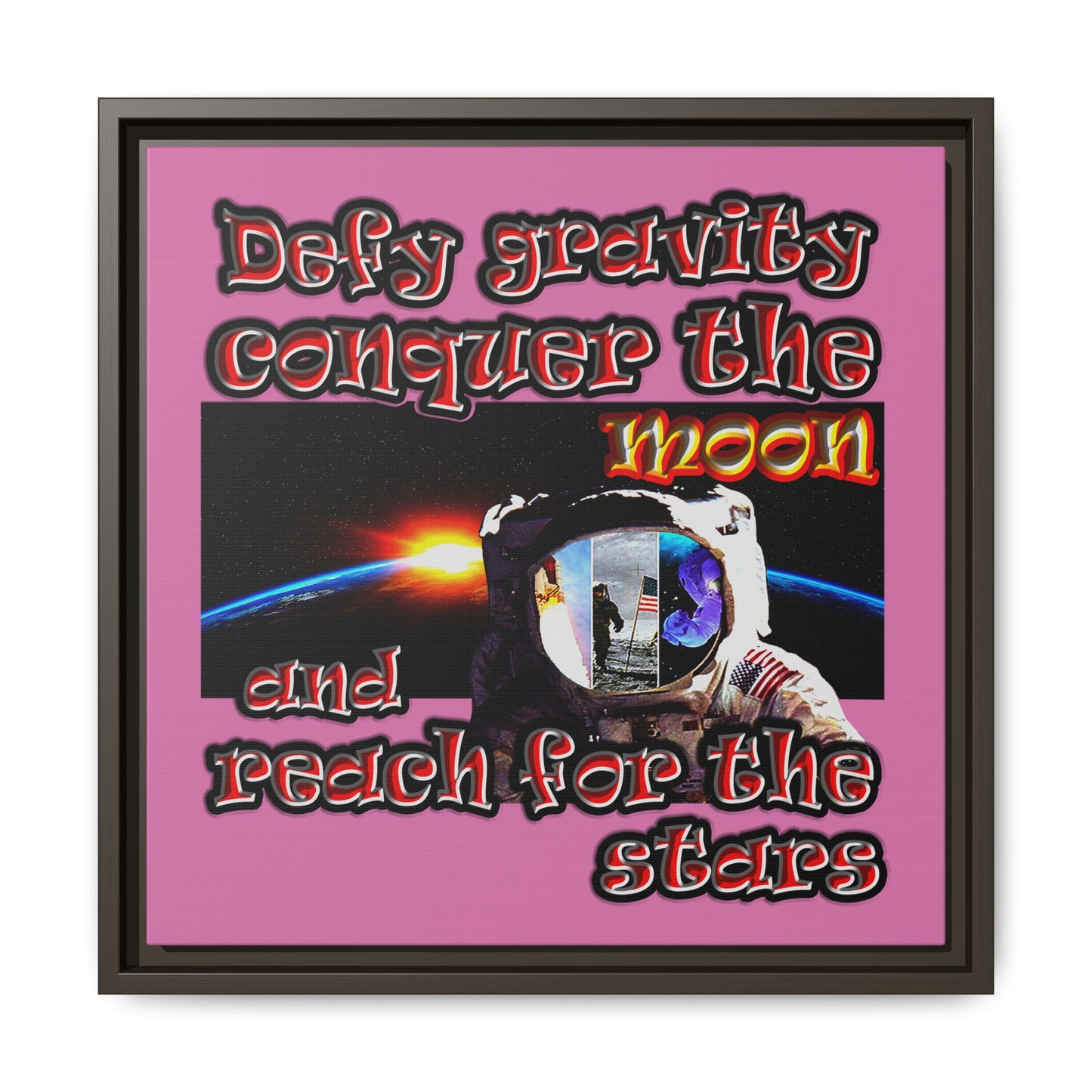 defy conquer reach - framed canvas art (light pink)