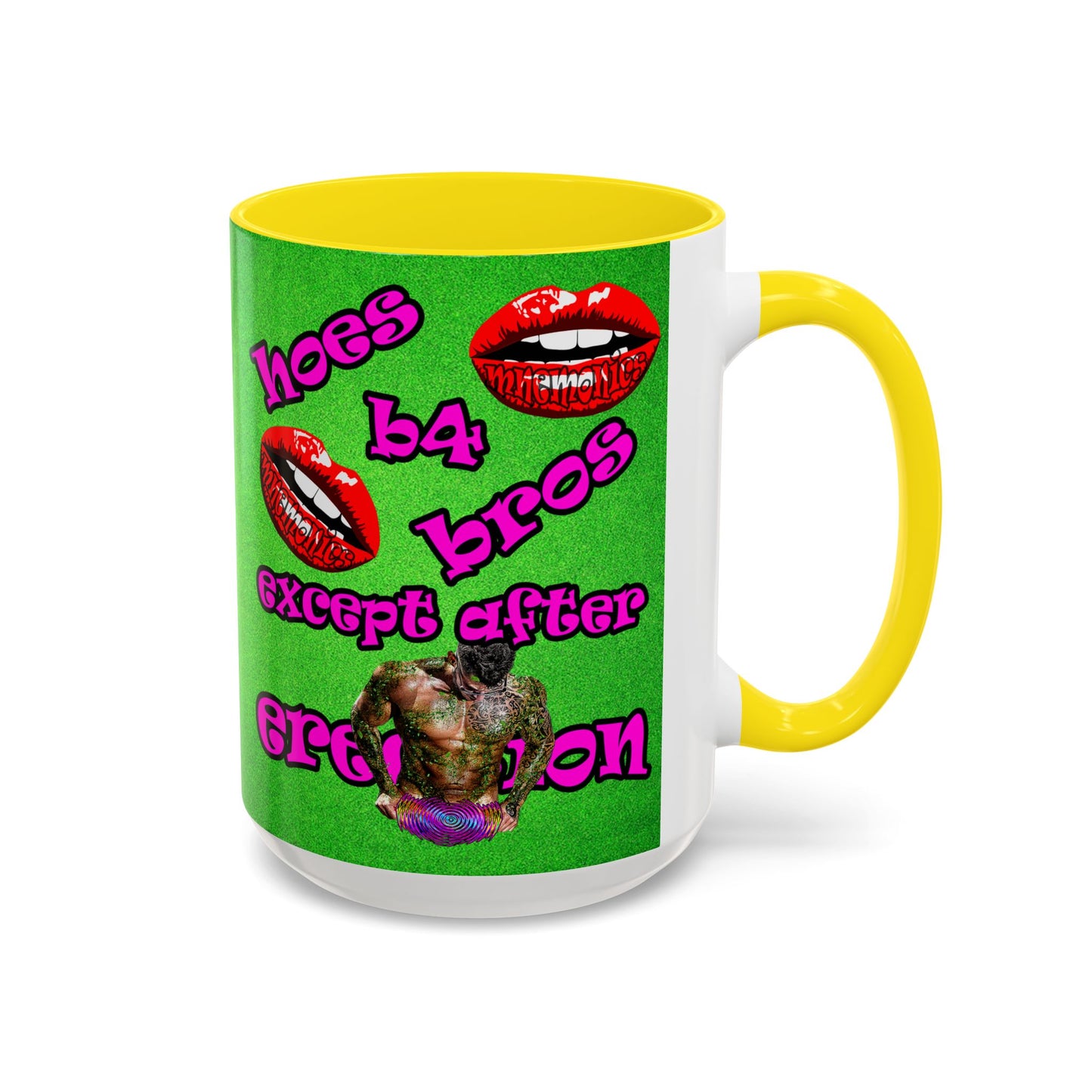 hoes b4 bros - Accent Mug (green turf)