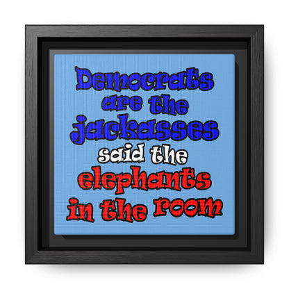 donkeys and elephants - framed canvas art (light blue)