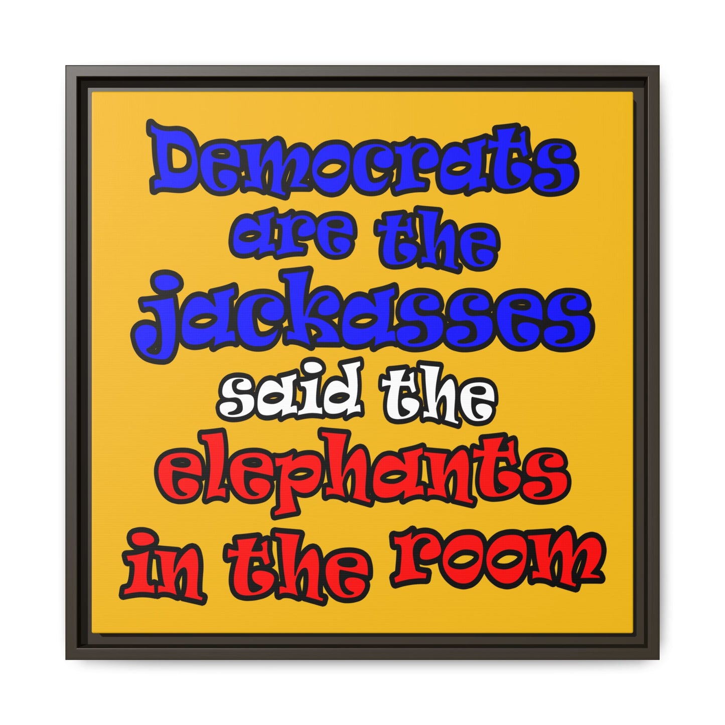 donkeys and elephants - framed canvas art (yellow)
