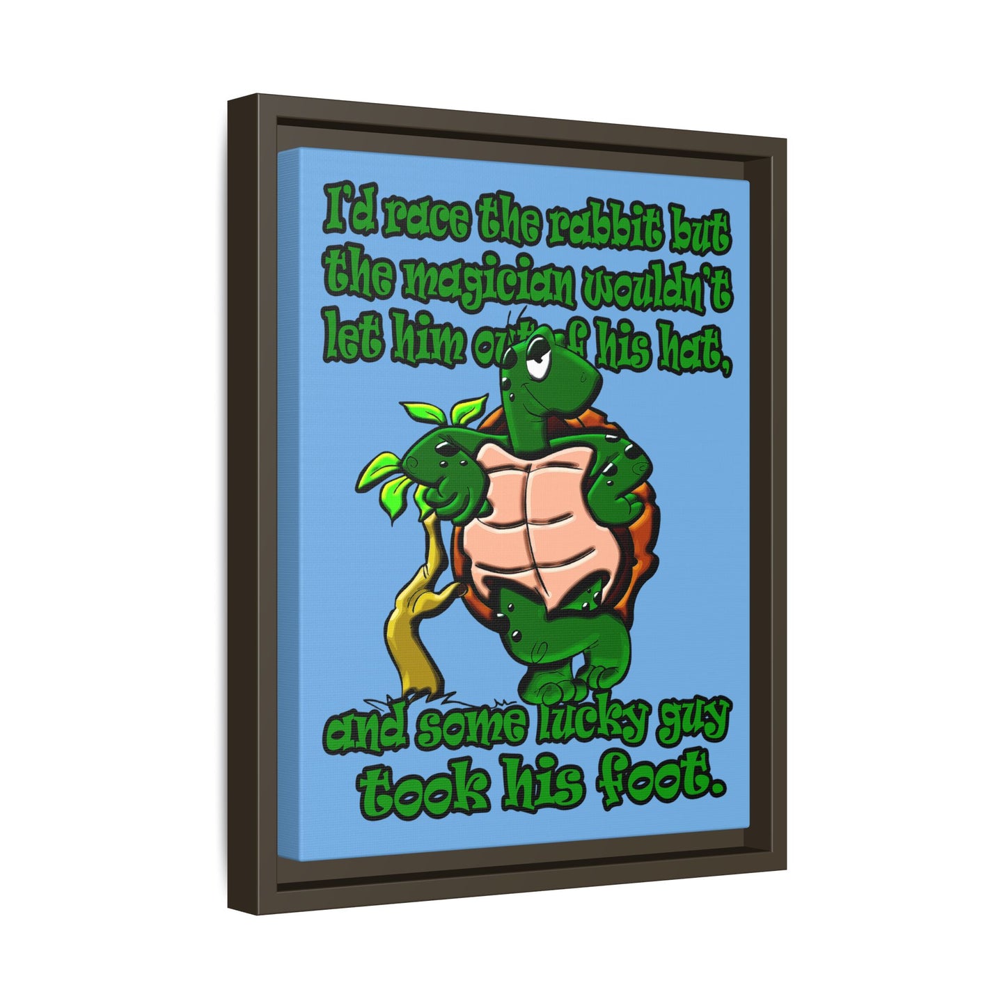 turtle race - framed canvas art (light blue)