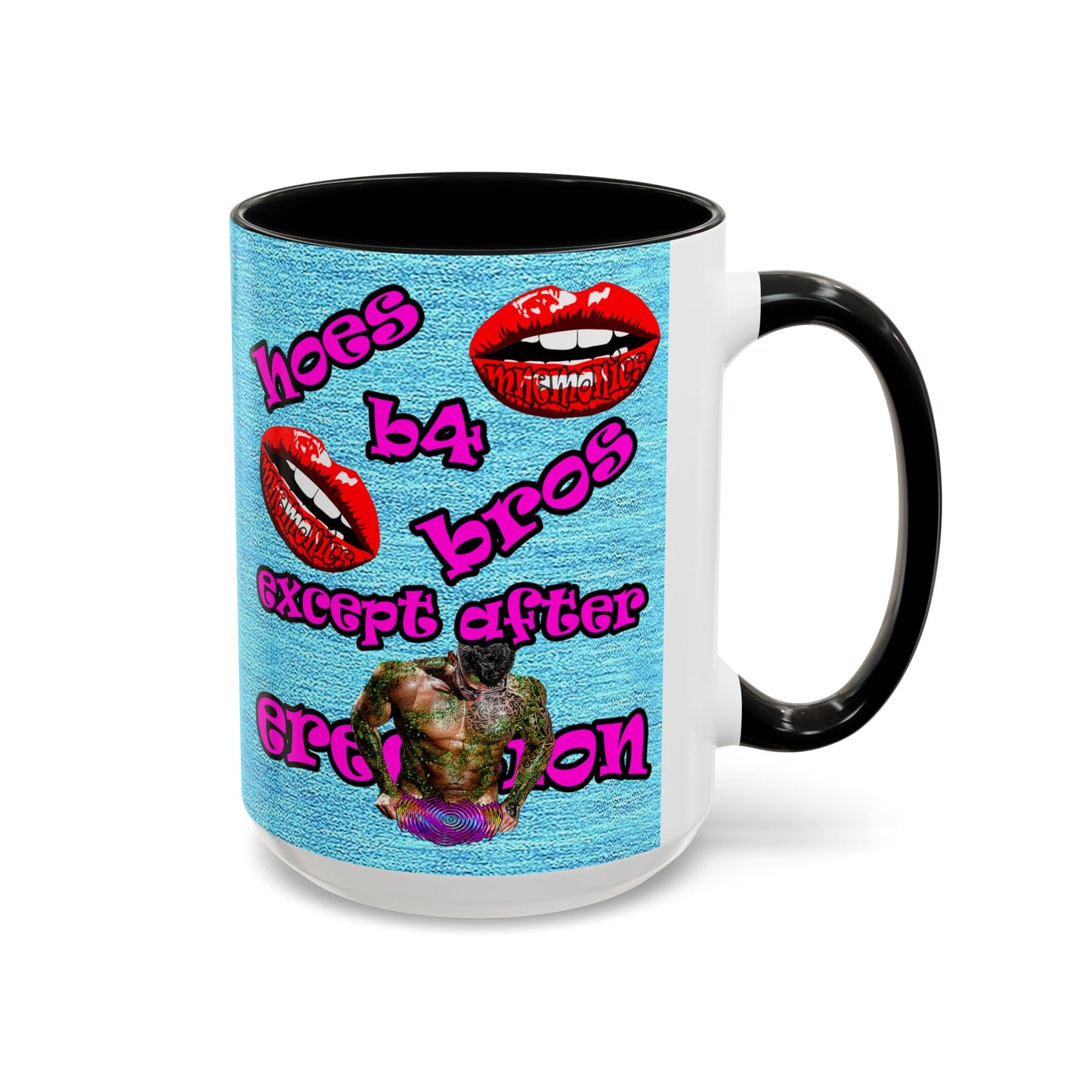 hoes b4 bros - Accent Mug (faded blue)