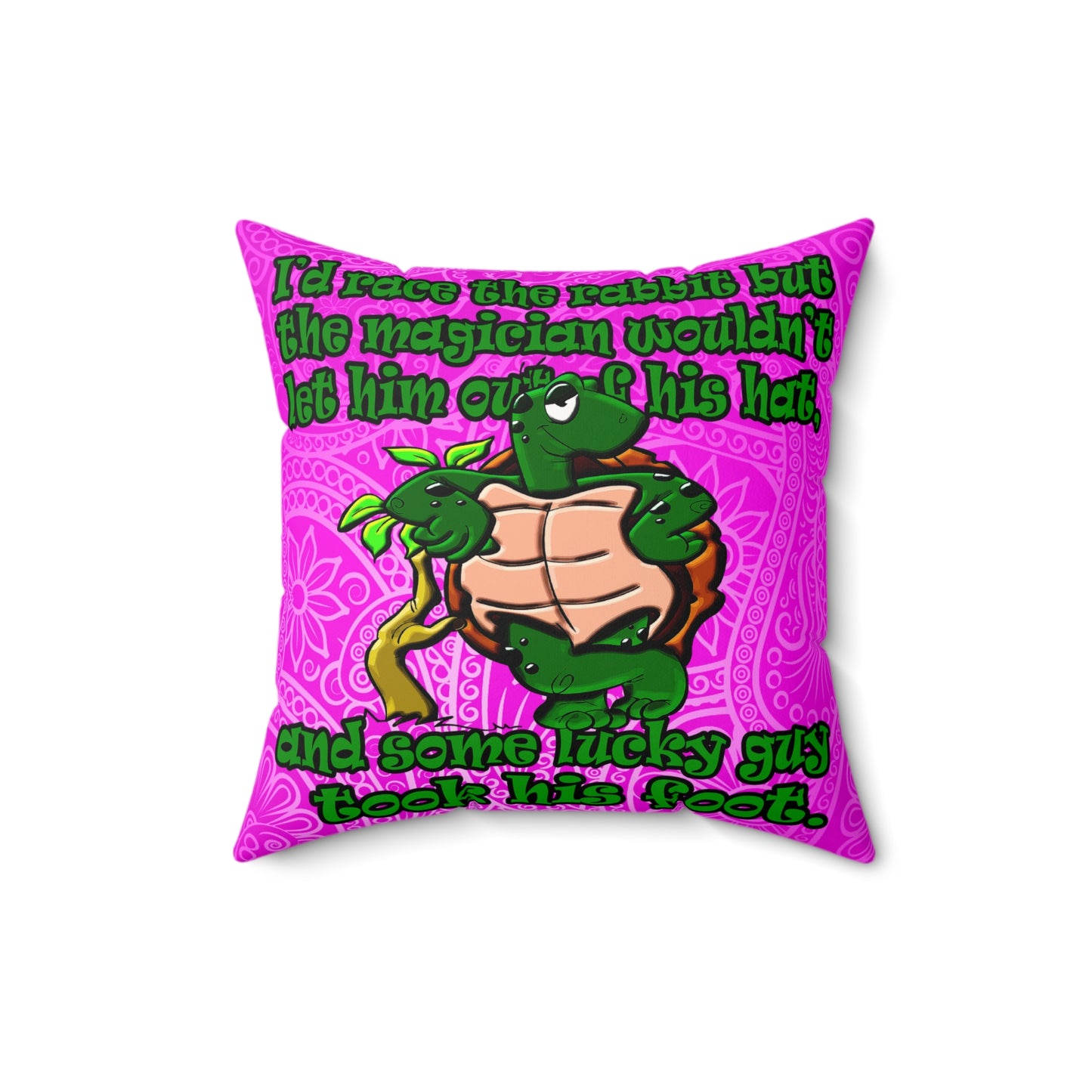 turtle race - Faux Suede Square Pillow - (pink swirl)
