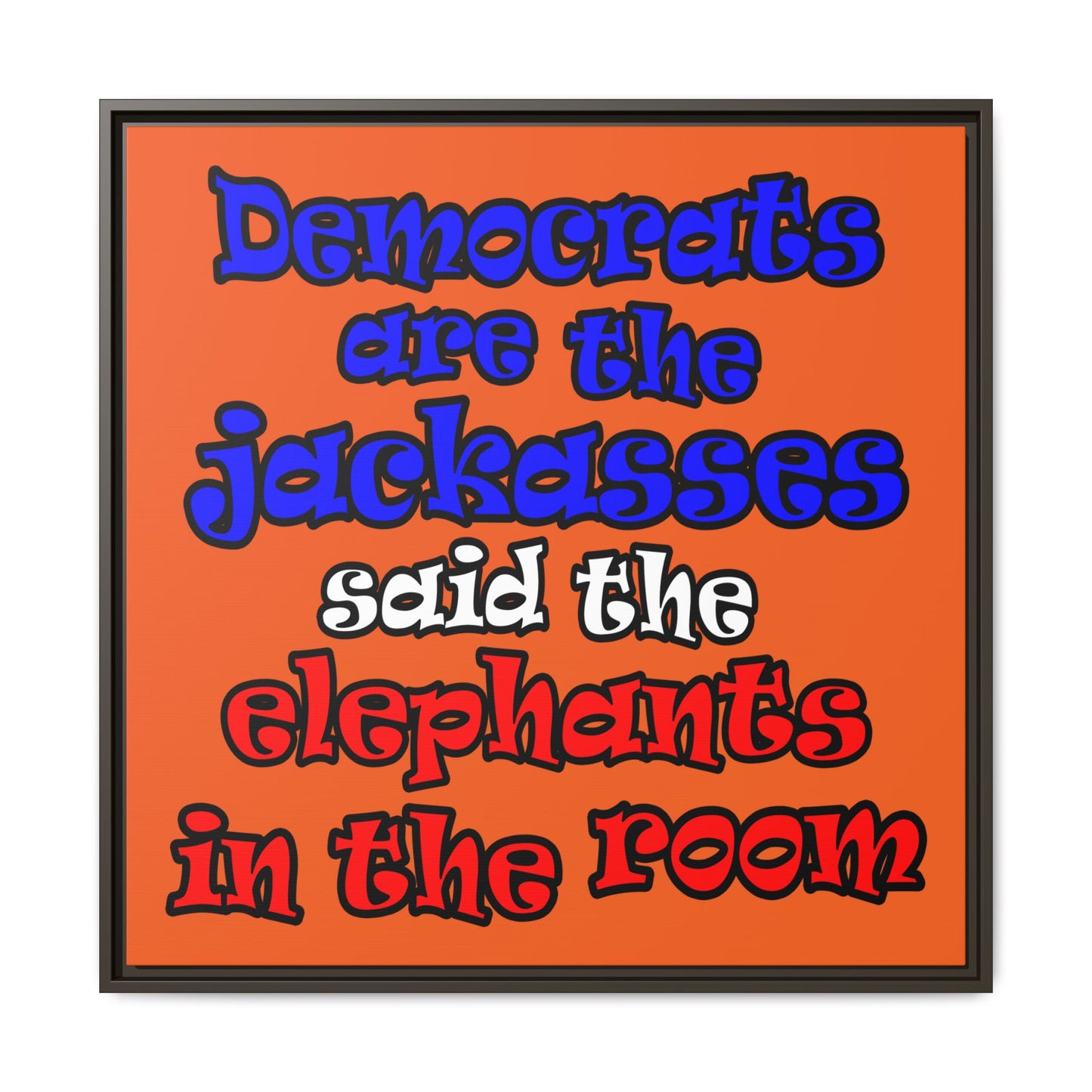 donkeys and elephants - framed canvas art (orange)