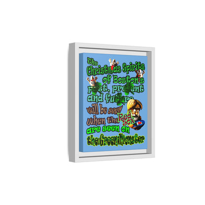 christmas spirits of boston - framed canvas art (light blue)