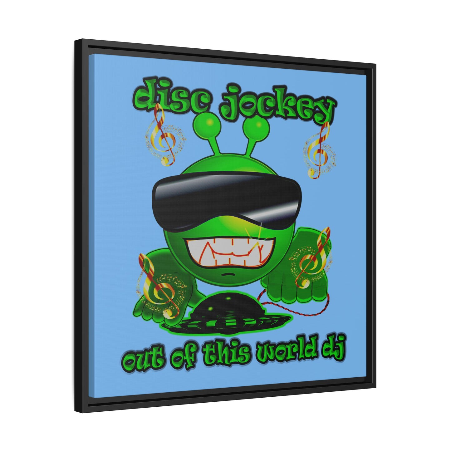 disc jockey - framed canvas art (light blue)