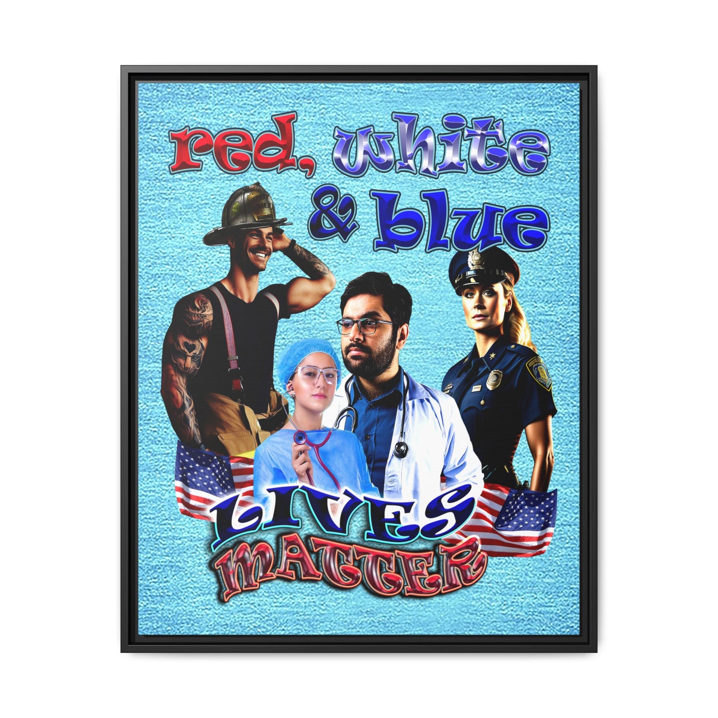 rw&b lives matter - framed canvas art (faded blue)