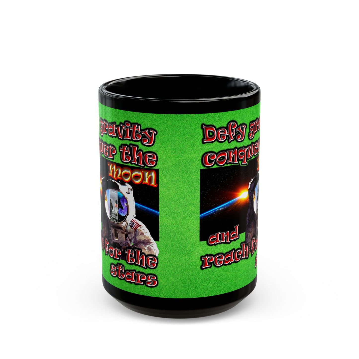defy conquer reach - Black Mug (green turf)