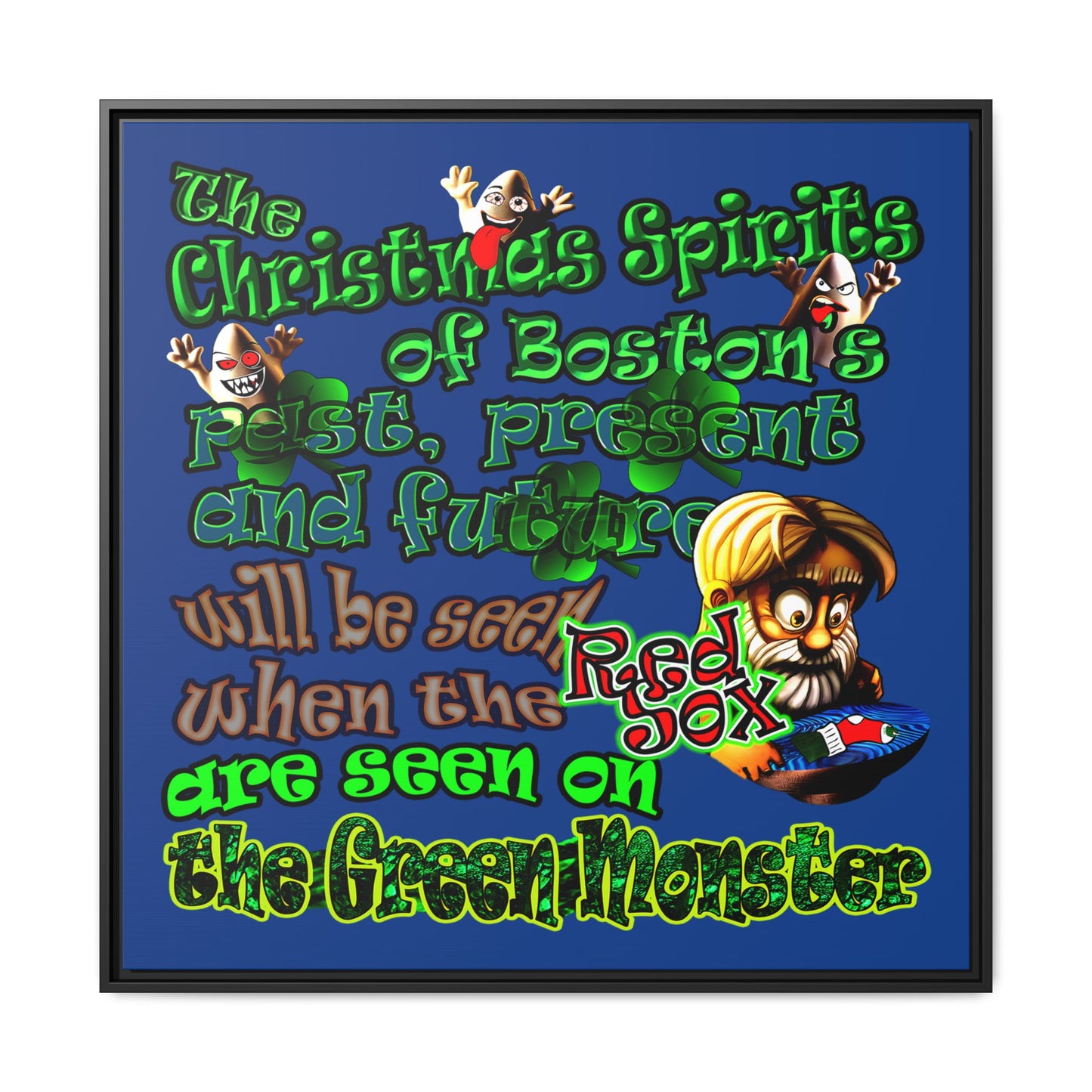 christmas spirits of boston - framed canvas art (dark blue)