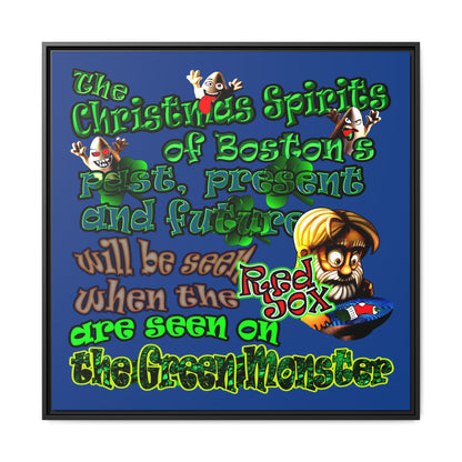 christmas spirits of boston - framed canvas art (dark blue)