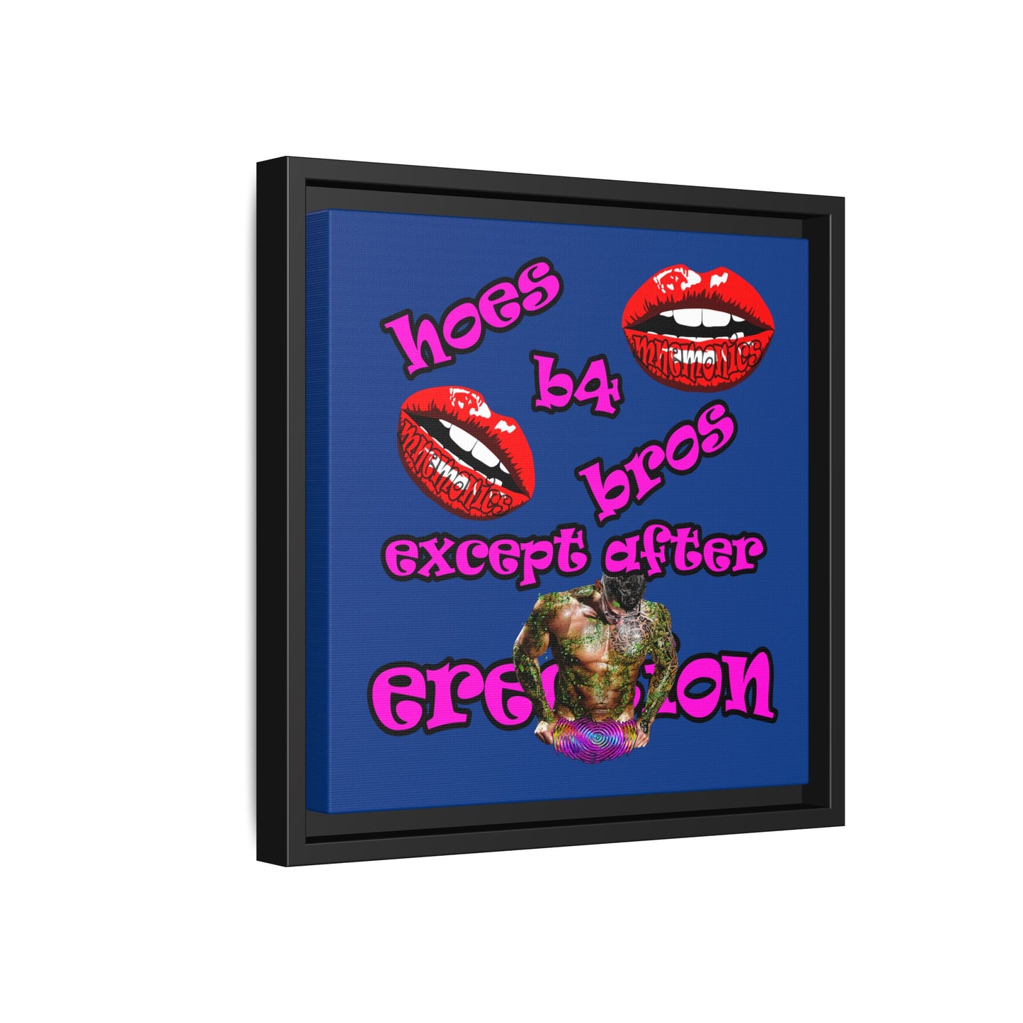 hoes b4 bros - framed canvas art (dark blue)