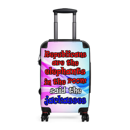 donkeys and elephants - Suitcase (light blue-pink wave)