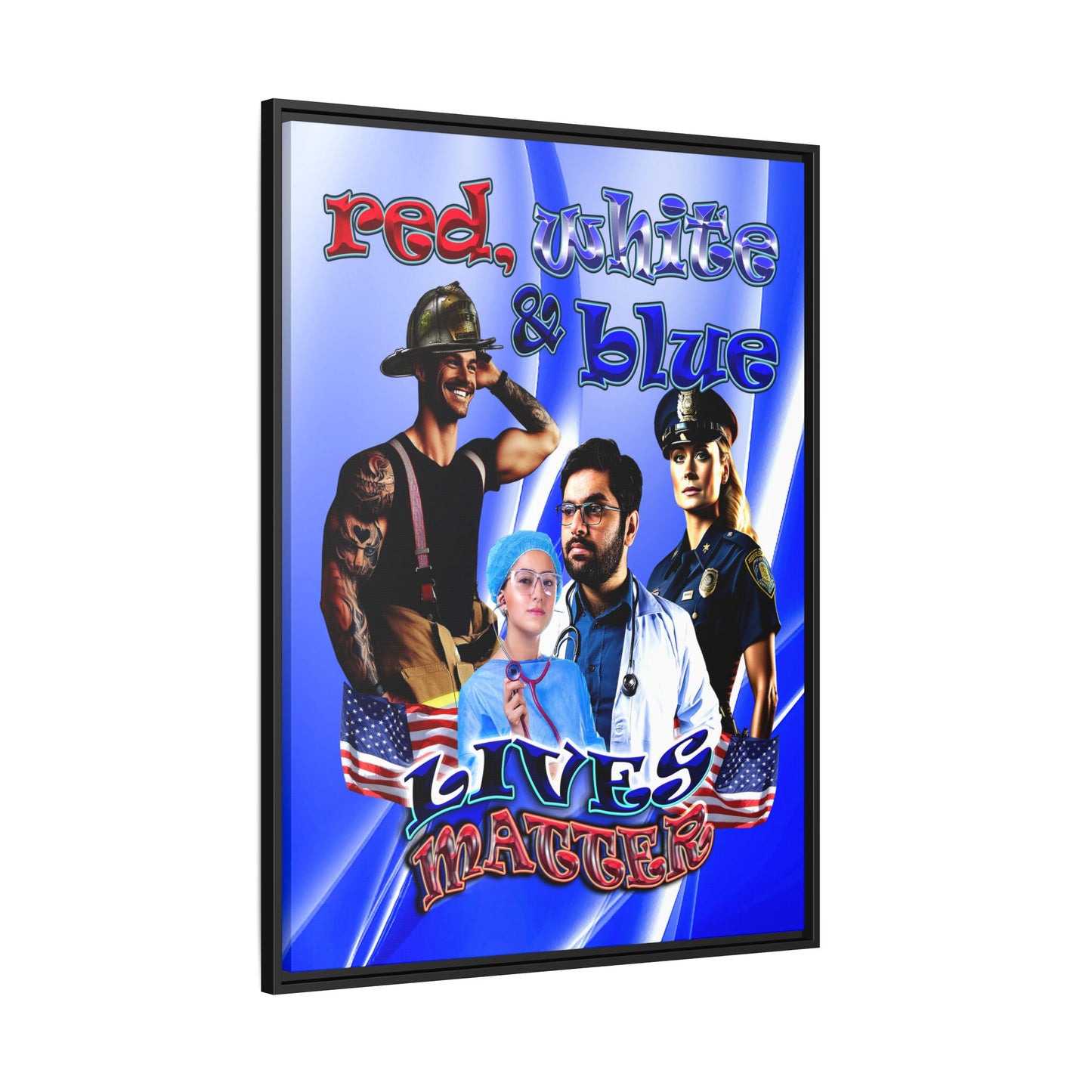 rw&b lives matter - framed canvas art (blue-white wave)