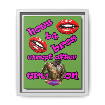 hoes b4 bros - framed canvas art (green)