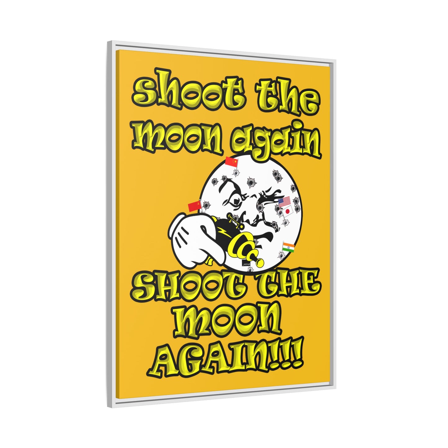 shoot the moon again - framed canvas art (yellow)
