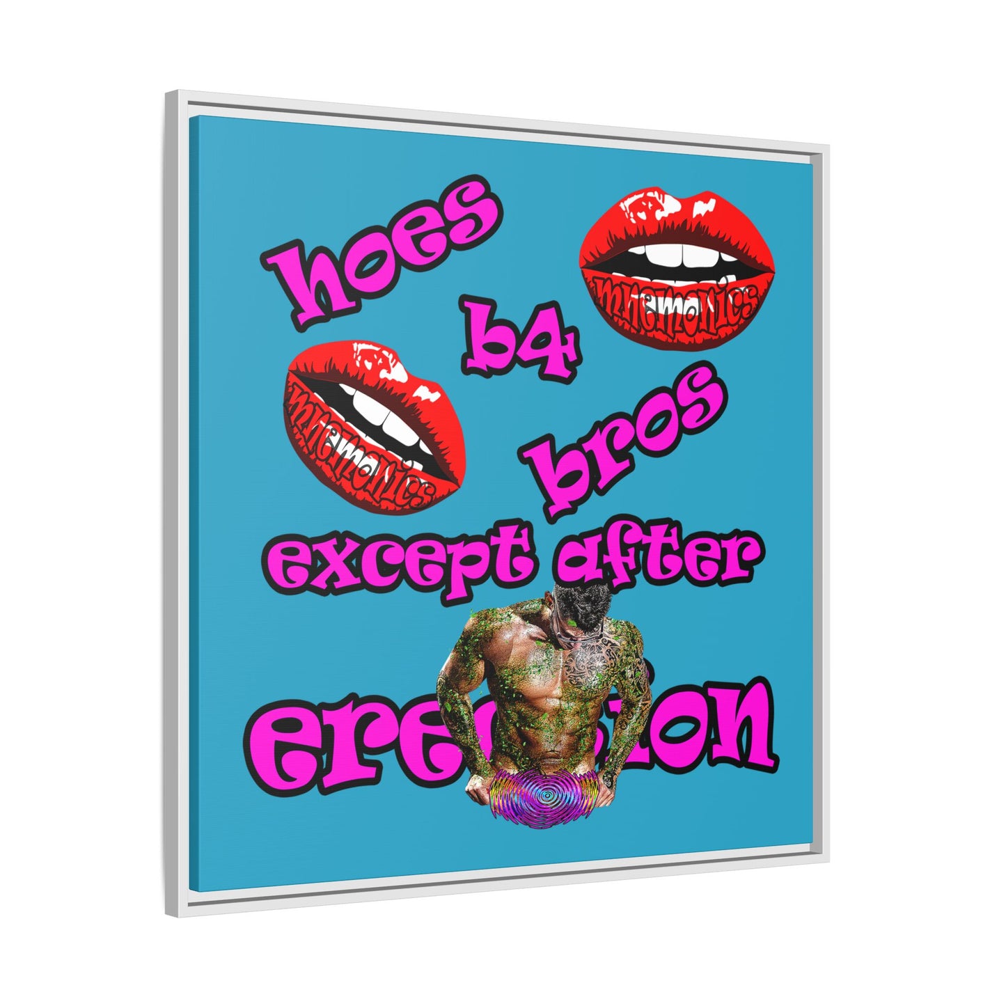 hoes b4 bros - framed canvas art (turquoise)