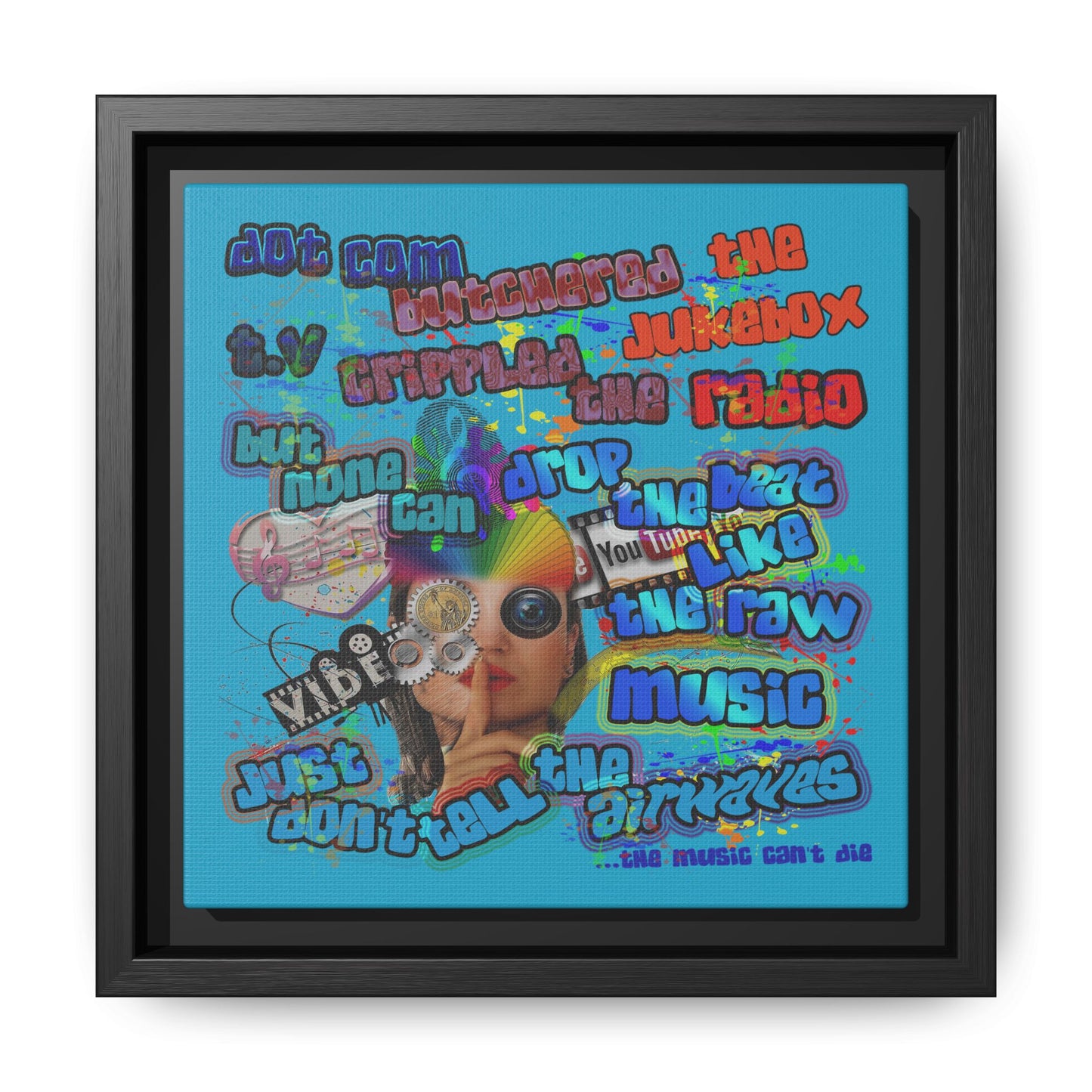 drop the beat - framed canvas art (turquoise)