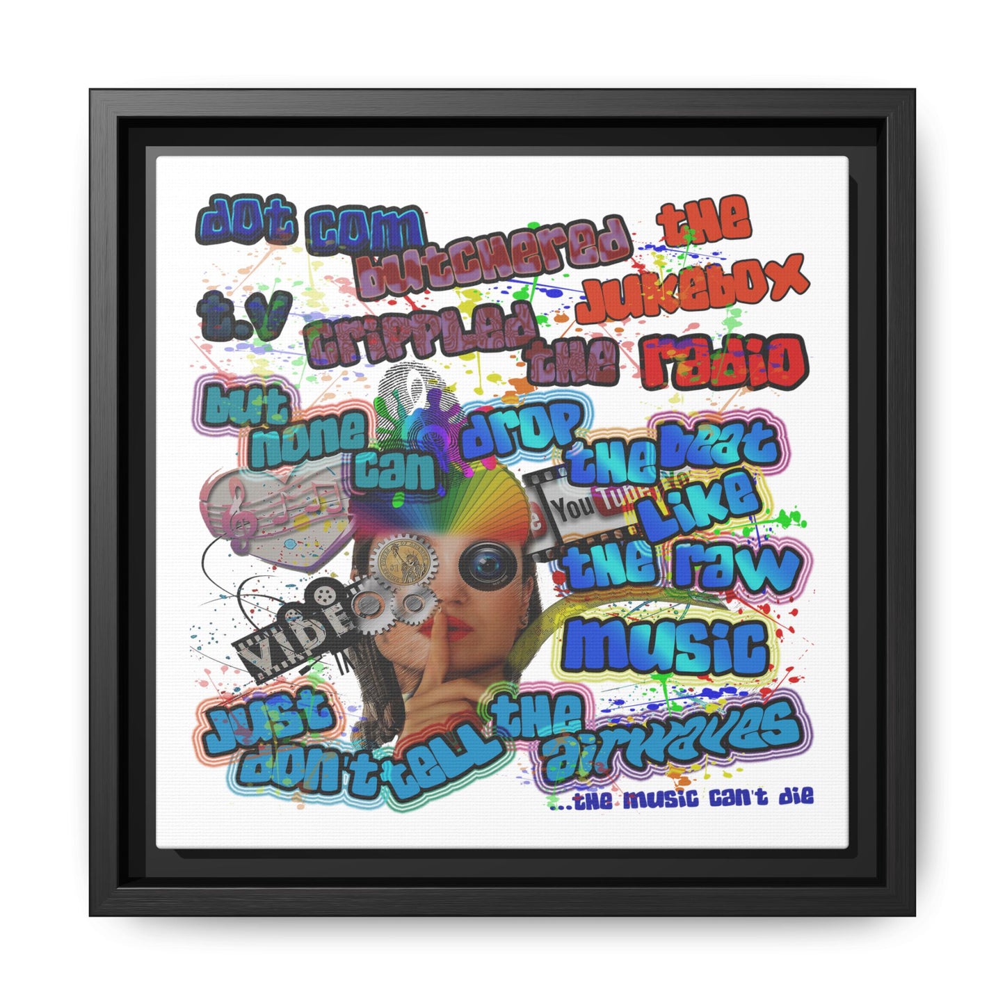 drop the beat - framed canvas art (white)