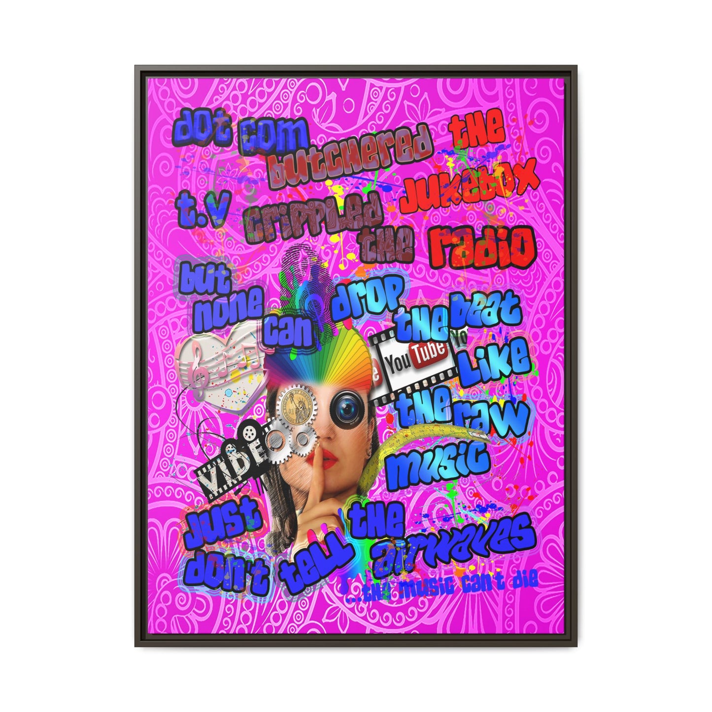 drop the beat - framed canvas art (pink swirl)