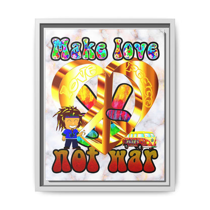love peace - framed canvas art (white marble)