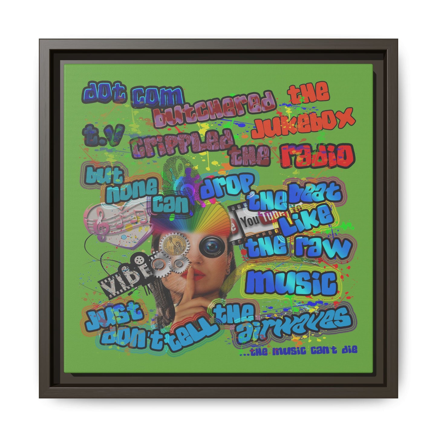 drop the beat - framed canvas art (green)