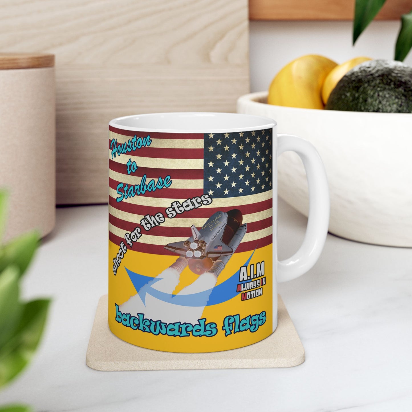 shoot for the stars - White Mug (yellow)